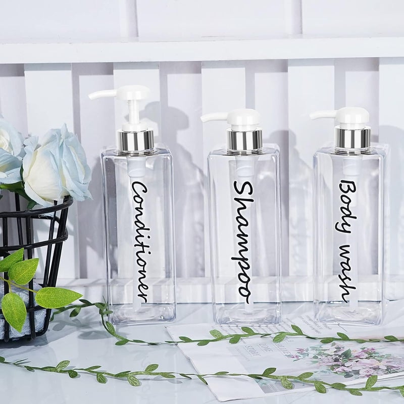 DIDROOM 21oz Shampoo Dispenser - Refillable Shampoo and Conditioner Bottles (Clear, Set of 3) - Modern Shampoo Bottles for Shower Soap - Empty Shampoo Conditioner Body Wash Dispenser Set - for Hotel Bathroom - Image 3